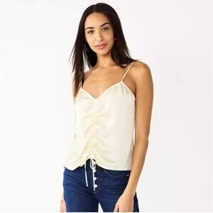 Women's Nine West Biege Ruched Drawstring Front Tank Size Small